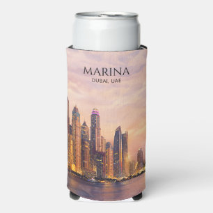 Enfriador De Latas Slim Horizonte de Dubai Marina Acuarela Luces de la Ciu