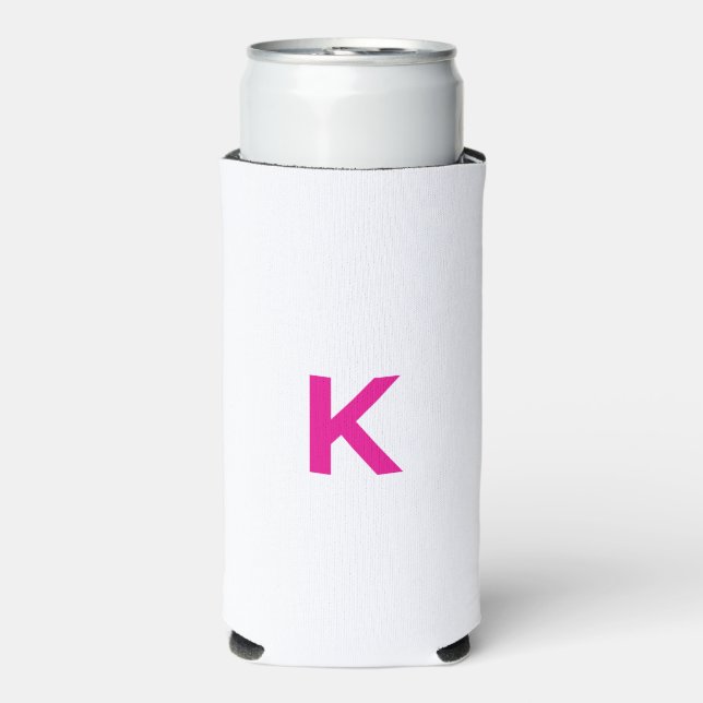 Enfriador De Latas Slim Hot Pink Monogram Bridal Shower Wedding Gift Favor (Frente Agua con Gas)