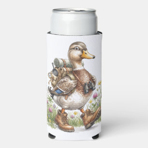 Enfriador De Latas Slim Ilustración caprichosa de pato de excursión con mo