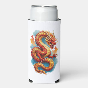 Enfriador De Latas Slim Ilustración Fiera del Dragón Rojo Chino