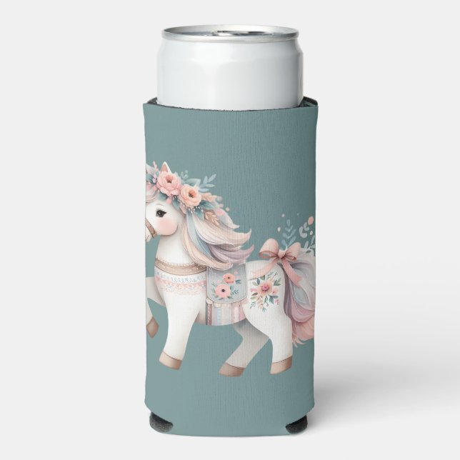 Enfriador De Latas Slim Ilustracion Floral Pastel Horse Fantasy (Frente Agua con Gas)
