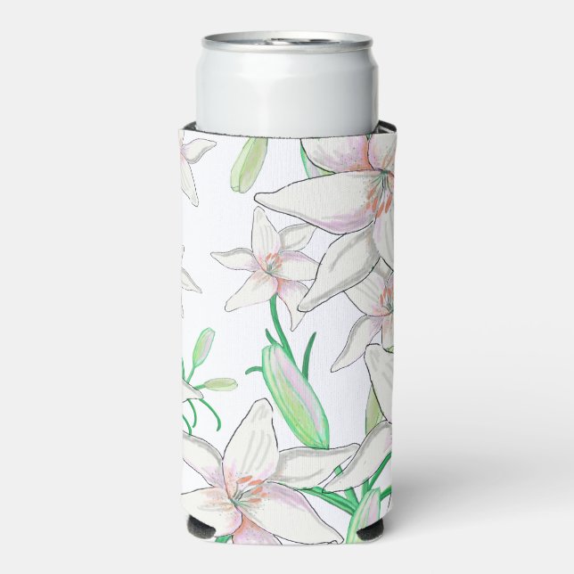 Enfriador De Latas Slim Ilustracion White Lilies (Frente Agua con Gas)