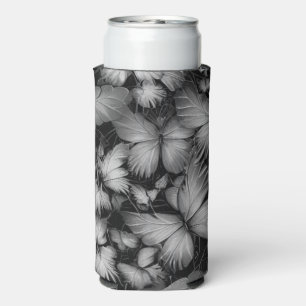 Enfriador De Latas Slim Impresión de mariposas grises