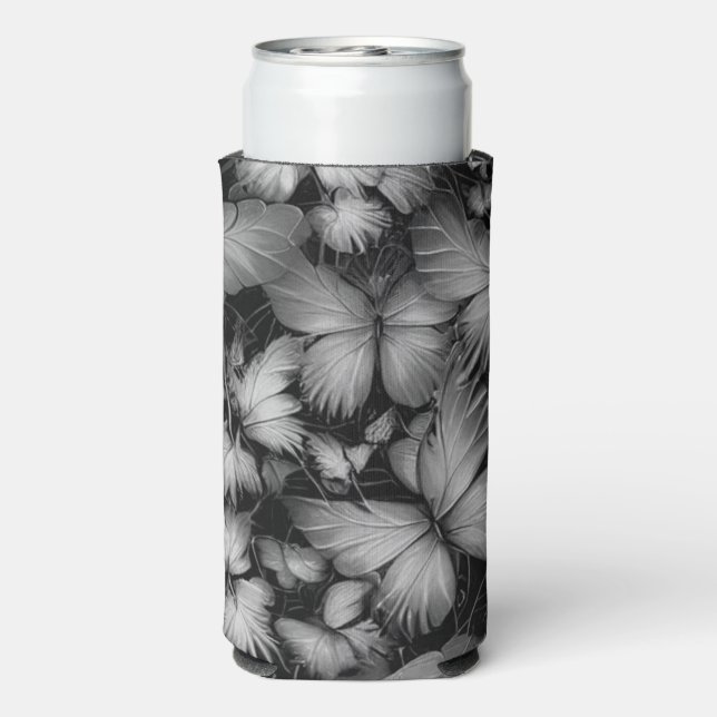 Enfriador De Latas Slim Impresión de mariposas grises (Reverso Agua con Gas)