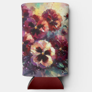 Enfriador De Latas Slim Impresionante pintura con flores de Maroon Pansies