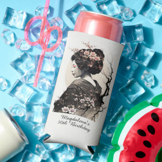 Enfriador De Latas Slim Ink Wash Art Japanese Geisha Birthday - 