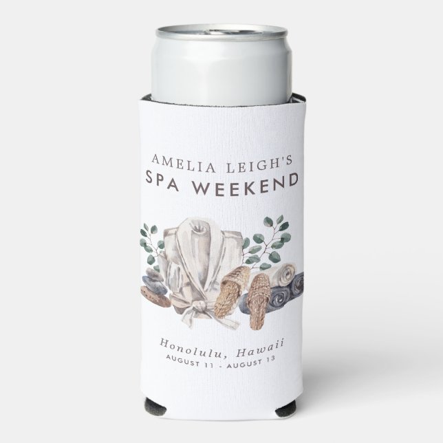 Enfriador De Latas Slim Invitación de fin de semana de Spa Bachelorette (Frente Agua con Gas)