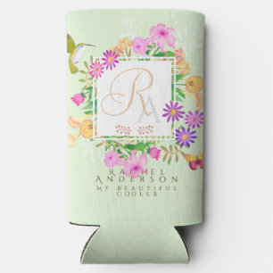 Enfriador De Latas Slim Jardín Floral Verde Monograma 