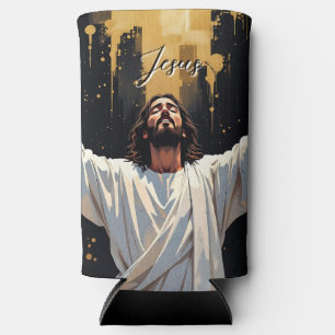 Enfriador De Latas Slim Jesucristo Nuestro Salvador   Negro y Dorado