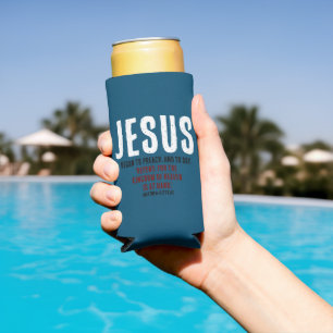 Enfriador De Latas Slim Jesús Empezó A Predicar. Mateo 4:17 Ocean Blue