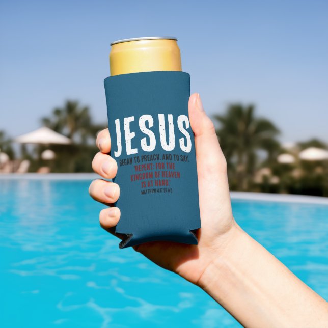 Enfriador De Latas Slim Jesús Empezó A Predicar. Mateo 4:17 Ocean Blue (Piscina in situ)