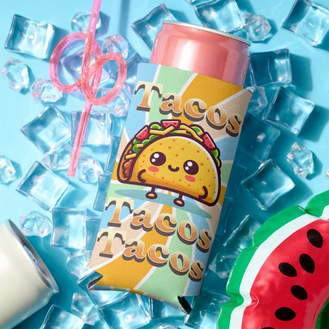 Enfriador De Latas Slim Kawaii Personalizado Tacos (Verano in situ)