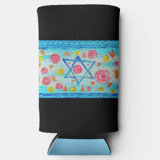 Enfriador De Latas Slim La extraña bandera israelí con flores y corazones