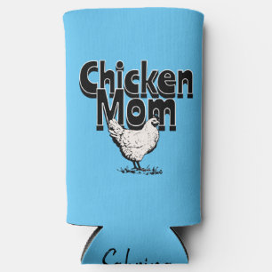 Enfriador De Latas Slim La madre del pollo blanco y negro personalizada