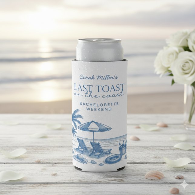 Enfriador De Latas Slim Last Toast on the Coast Blue Bachelorette Party (Subido por el creador)