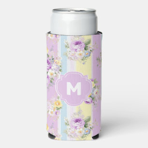 Enfriador De Latas Slim Lavanda Floral Rayada Personalizada