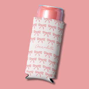 Enfriador De Latas Slim Lazos coquetos de rayas rosa y rojo