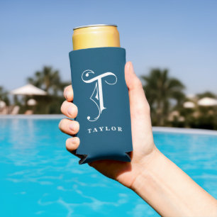 Enfriador De Latas Slim Letra monográfica personalizada T con apellido