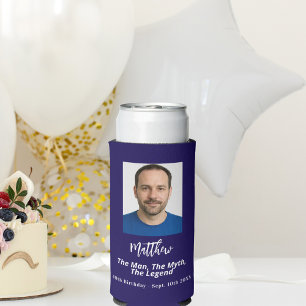 Enfriador De Latas Slim Leyenda del mito del fotógrafo blanco azul cumplea
