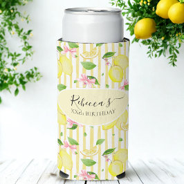 Enfriador De Latas Slim Limoneta Coqueta Lazos Rosados Y Rayas Amarillas