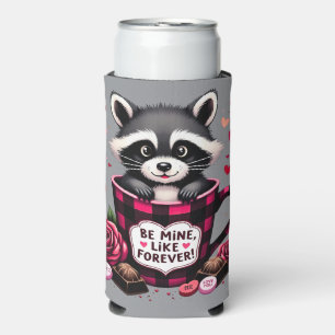 Enfriador De Latas Slim Lindo mapache de San Valentín con estampado de búf