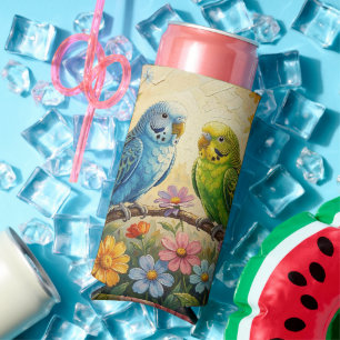 Enfriador De Latas Slim Lindos periquitos azules y verdes