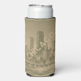 Enfriador De Latas Slim Línea de Skyline Green Tan de Chicago
