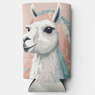 Enfriador De Latas Slim Llama cuta con una piel colorida en la cabeza