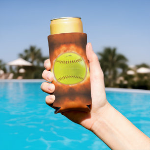 Enfriador De Latas Slim Llamas de baloncesto de softball amarillo de Slipp