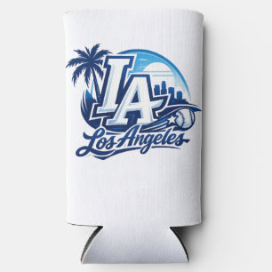 Enfriador De Latas Slim Logotipo urbano azul y blanco de Los Ángeles LA