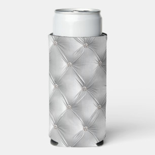 Enfriador De Latas Slim Lujo Terciopelo Falso Gris Suave