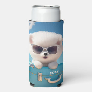 Enfriador De Latas Slim Maleta de viaje de perro blanco lindo nombre perso