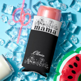 Enfriador De Latas Slim Mamá Flor Silvestre Minimalista en Blanco y Negro 