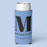 Enfriador De Latas Slim Mano de honor Monograma Nombre azul<br><div class="desc">Diseño de nombres de monograma minimalistas de tipografía moderna que se puede cambiar para personalizar. Perfecto para agradecer a su empleada de honor por toda su ayuda y apoyo para hacer que su boda sea asombroso. Cambie el fondo azul y el color del texto para que coincidan con su celebración....</div>