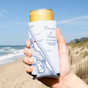 Enfriador De Latas Slim Mapa de Kill Devil Hills Favor de Boda Azul Marino