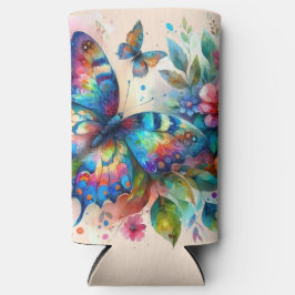 Enfriador De Latas Slim Mariposa acuarela Flores Florales Rosa Azul