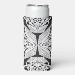 Enfriador De Latas Slim Mariposa gris negra y blanca alada abstracta