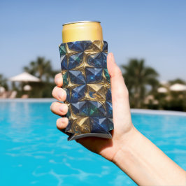 Enfriador De Latas Slim Mármol Geométrico Azul Rubí de Lujo