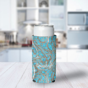 Enfriador De Latas Slim Mármol Perla Piedra Monograma