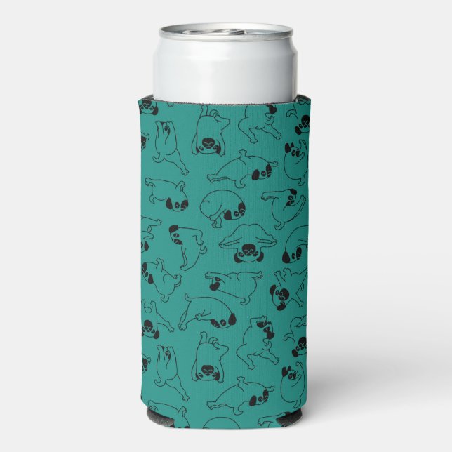 Enfriador De Latas Slim mascota de yoga lindo patrón perro fondo turquesa (Reverso Agua con Gas)