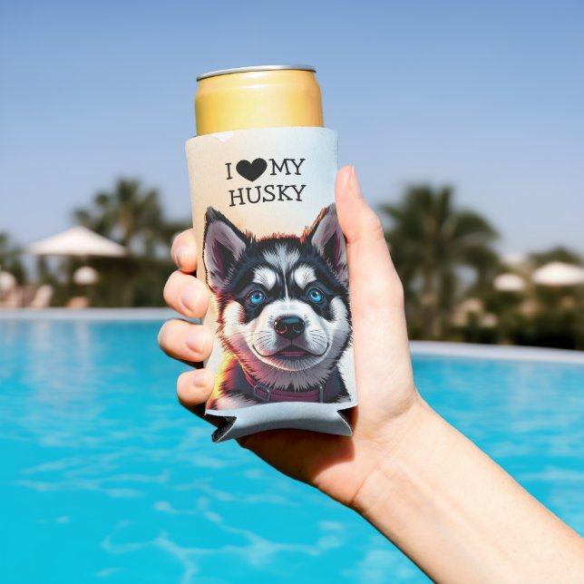 Enfriador De Latas Slim Me encanta mi Husky personalizado (Piscina in situ)