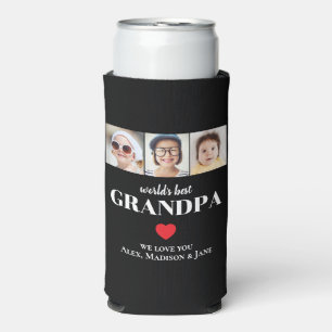 Enfriador De Latas Slim Mejor Abuelo del Mundo Te amamos 3 Nombres de Foto