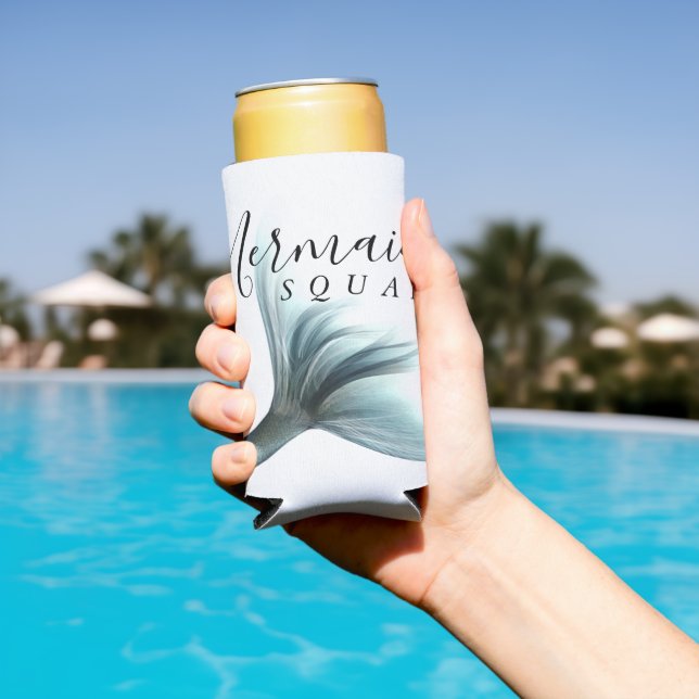 Enfriador De Latas Slim Mermaid Crew Aqua | Mint Seafoam Luxe Bridal Party (Piscina in situ)