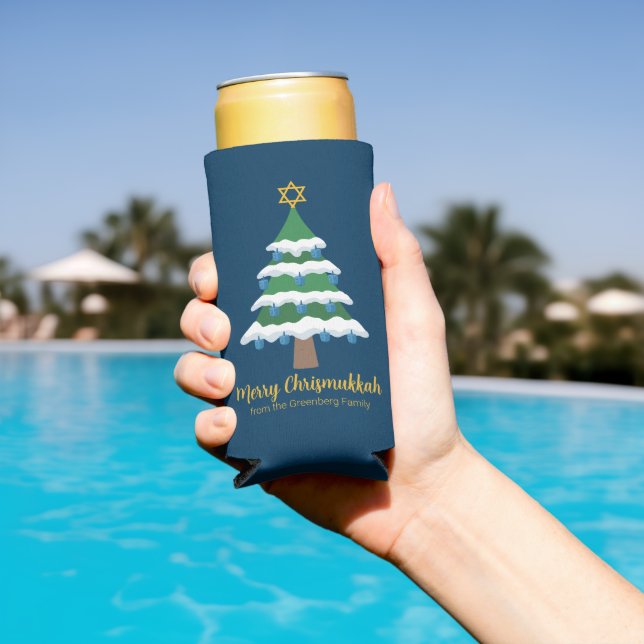 Enfriador De Latas Slim Merry Chrismukkah Cute Hanukkah Navidades Fiesta (Piscina in situ)