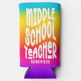 Enfriador De Latas Slim Middle School Teacher Rainbow Ombre