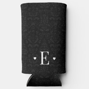 Enfriador De Latas Slim Mínima Moda cardíaca Monograma inicial Damasco neg