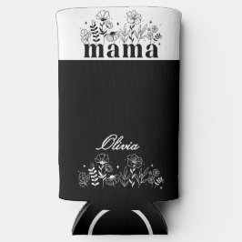 Enfriador De Latas Slim Minimalistic Black & White Wildflower Mama Custom