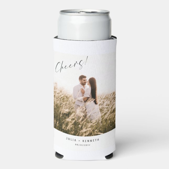 Enfriador De Latas Slim Minimalistic Wedding Photo Wine (Frente Agua con Gas)