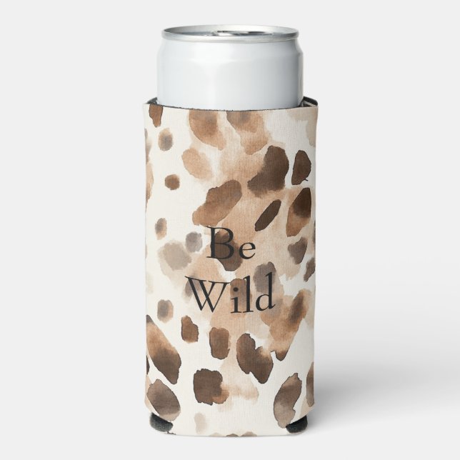 Enfriador De Latas Slim Moda Cream Brown Leopardo Animal Print (Frente Agua con Gas)