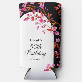 Enfriador De Latas Slim Moda Flor de cerezo Sakura Cumpleaños Blanco Negro